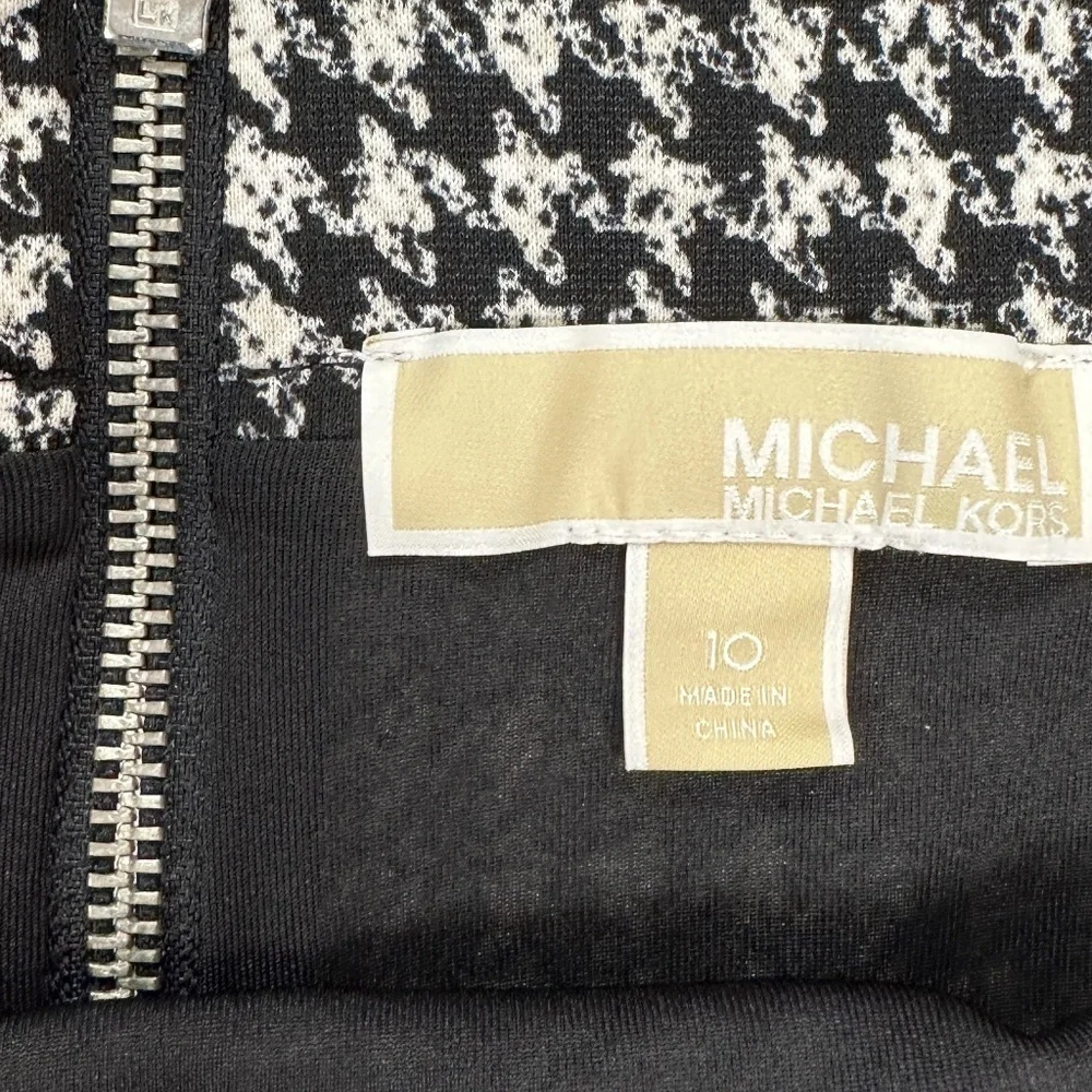 *MICHAEL KORS* Black x White Houndstooth Plain Stretch Skirt Size 10 NWT